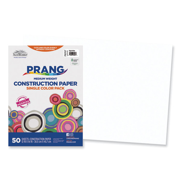 SunWorks Construction Paper, 50 lb Text Weight, 12 x 18, Bright White, 50/Pack [SKU: PAC8707]