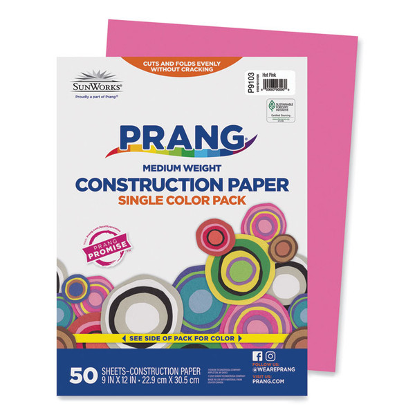 SunWorks Construction Paper, 50 lb Text Weight, 9 x 12, Hot Pink, 50/Pack [SKU: PAC9103]