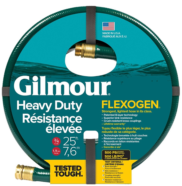 Gilmour 834251-1001 Flexogen Garden Hose, 3/4 in, 25 ft L, Metal/Rubber, Green [SKU: ORG6535413]