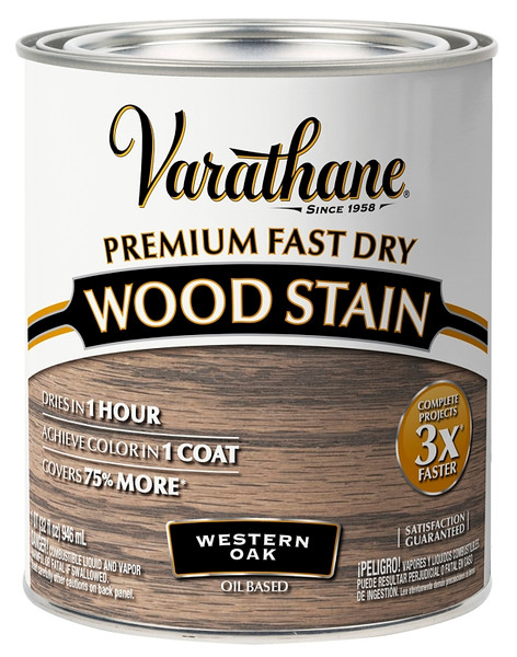 VARATHANE 370719 Premium Fast Dry Stain, Western Oak, Liquid, 1 qt [SKU: ORG7447501]