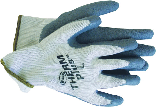 BOSS THERM plus 8435L Protective Gloves, Unisex, L, Knit Wrist Cuff, Acrylic Glove, Gray/White [SKU: ORG3407178]