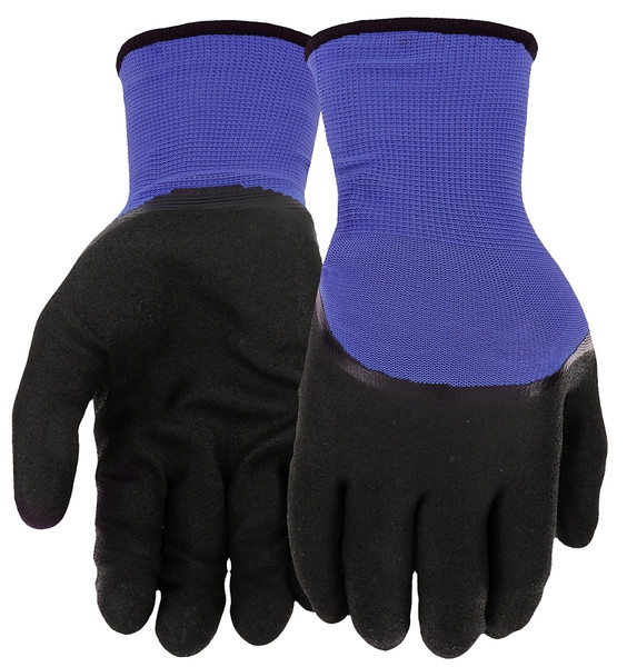 WEST CHESTER 93056/L Dipped Gloves, Men's, L, Elastic Knit Wrist Cuff, Nitrile Coating, Polyester Glove, Black/Blue [SKU: ORG4310850]