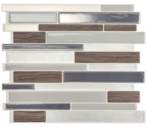 Smart Tiles Mosaik Series SM1050-4 Wall Tile, 11.27 in L Tile, 9.64 in W Tile, Straight Edge, Milano Argento Pattern [SKU: ORG1870369]