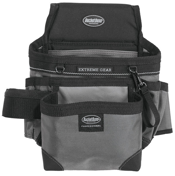 Bucket Boss 55200 Mullet Buster Carpenter's Pouch, 14-Pocket, Poly Fabric, Black/Gray, 10 in W, 13 in H, 4 in D [SKU: ORG7226756]