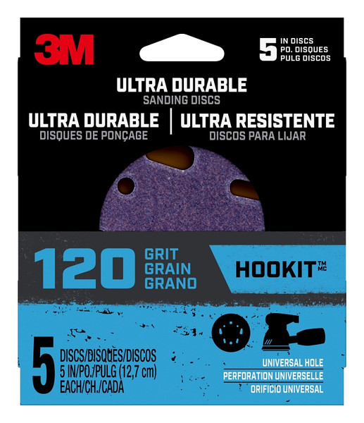 3M 27259 Power Sanding Disc, 5 in Dia, 120 Grit, Medium, Ceramic Abrasive, 5-Hole, 8-Hole [SKU: ORG7375272]