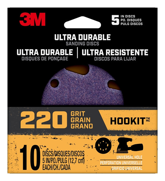 3M 27252 Power Sanding Disc, 5 in Dia, 220 Grit, Fine, Ceramic Abrasive, Universal [SKU: ORG7375553]