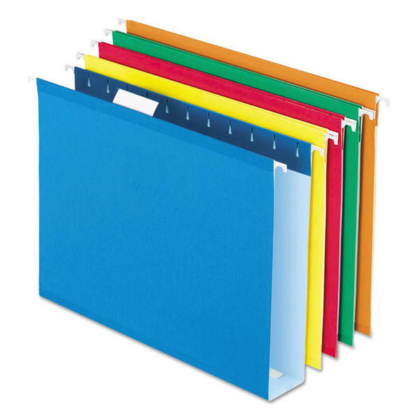 Extra Capacity Reinforced Hanging File Folders with Box Bottom, 2" Capacity, Letter Size, 1/5-Cut Tab, Assorted Colors,25/BX [SKU: PFX4152X2ASST]
