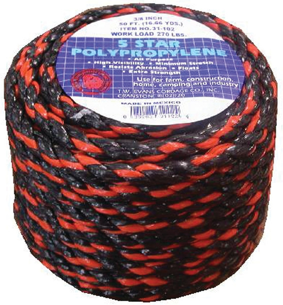 T.W. Evans Cordage 31-133 Truck Rope, 1/2 in Dia, 100 ft L, 270 lb Working Load, Polypropylene [SKU: ORG5667449]