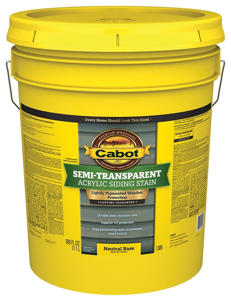 Cabot 1300 Series 140.0001306.008 Exterior Stain, Semi-Transparent, Neutral Base, Liquid, 5 gal, Pail [SKU: ORG4759122]