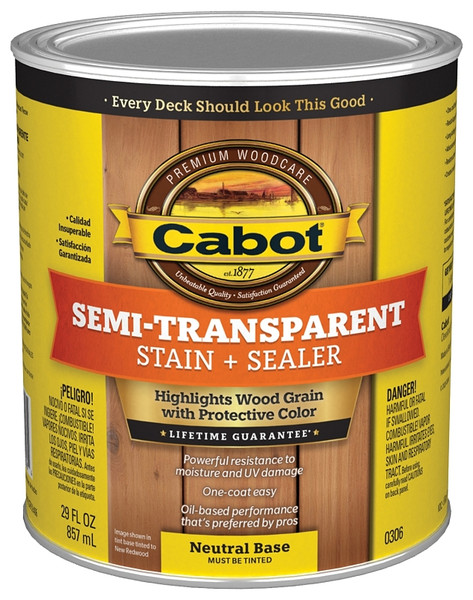 Cabot 140.0000306.005 Deck and Siding Stain, Neutral Base, Liquid, 1 qt [SKU: ORG4369849]
