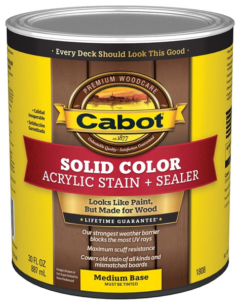 Cabot 1800 Series 140.0001808.005 Exterior Stain, Solid Color, Medium Base, 1 qt [SKU: ORG5782842]