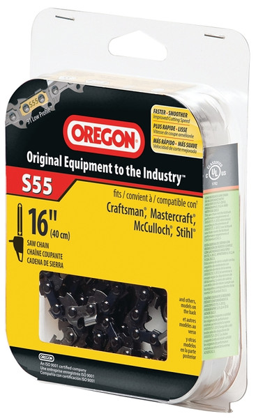 Oregon S55 Chainsaw Chain, 16 in L Bar, 3/8 in TPI/Pitch, 55-Link [SKU: ORG4777249]