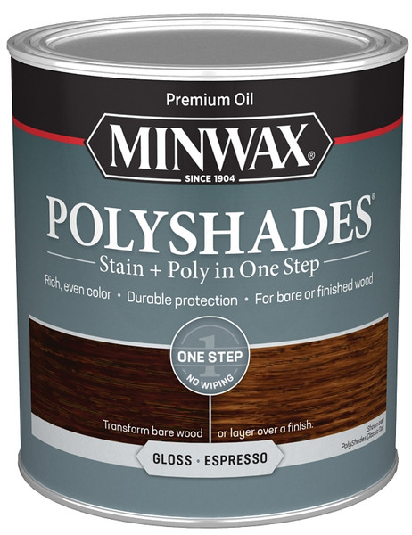 Minwax PolyShades 614970444 Stain and Polyurethane, Gloss, Liquid, Espresso, 1 qt [SKU: ORG8487704]