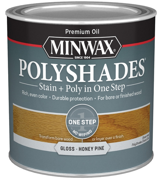 Minwax PolyShades 214104444 Wood Stain and Polyurethane, Gloss, Honey Pine, Liquid, 0.5 pt, Can [SKU: ORG7473028]