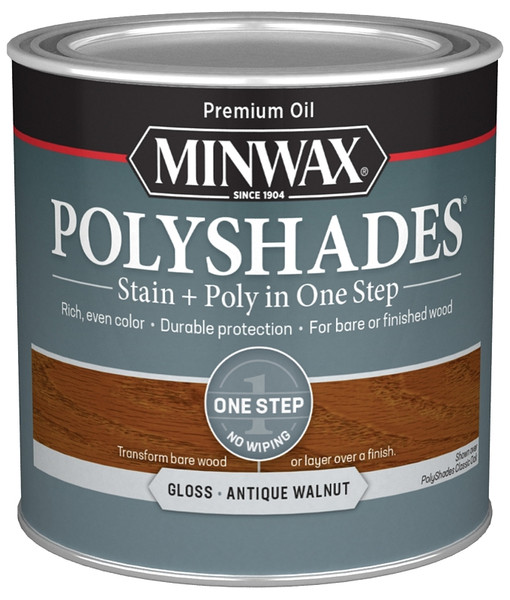 Minwax PolyShades 214404444 Wood Stain and Polyurethane, Antique Walnut, Liquid, 0.5 pt, Can [SKU: ORG7475494]