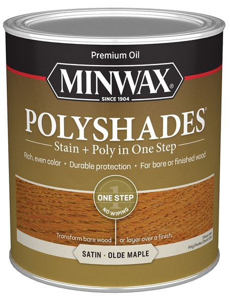 Minwax PolyShades 61330444 Wood Stain and Polyurethane, Satin, Olde Maple, Liquid, 1 qt, Can [SKU: ORG8971822]