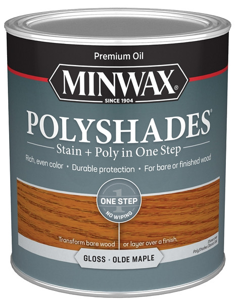 Minwax PolyShades 61430444 Wood Stain and Polyurethane, Gloss, Olde Maple, Liquid, 1 qt, Can [SKU: ORG8974537]
