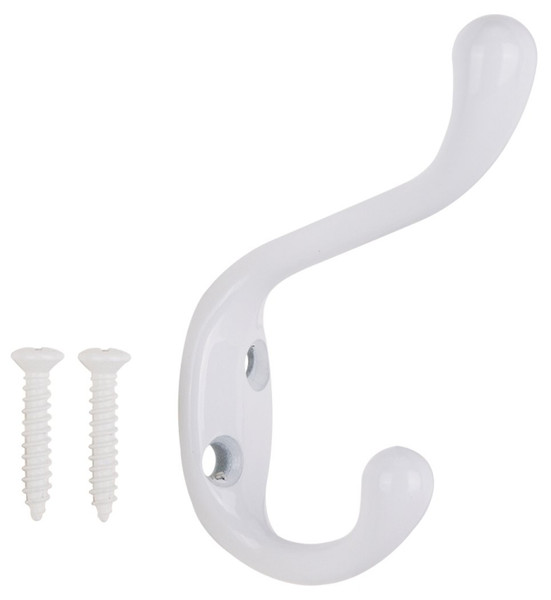 ProSource H6721007W-PS Coat and Hat Hook, 22 lb, 2-Hook, 1-1/64 in Opening, Zinc [SKU: ORG2253318]