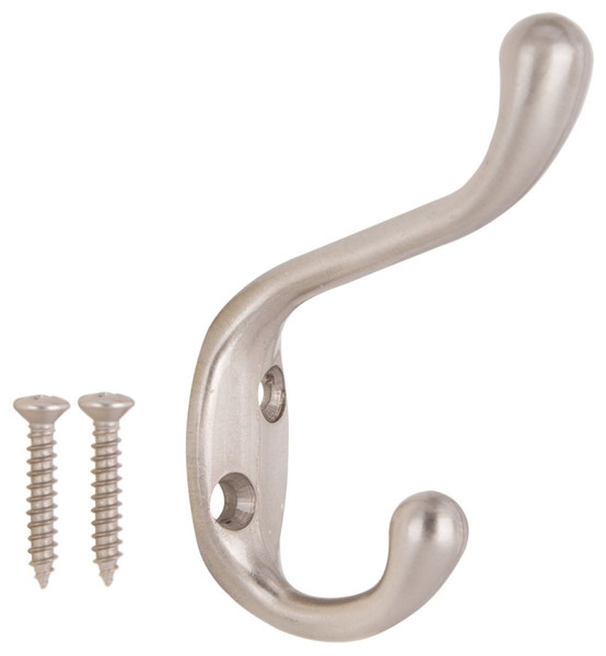 ProSource H6271007SN-PS Coat and Hat Hook, 22 lb, 2-Hook, 1-1/64 in Opening, Zinc, Satin Nickel [SKU: ORG2271534]