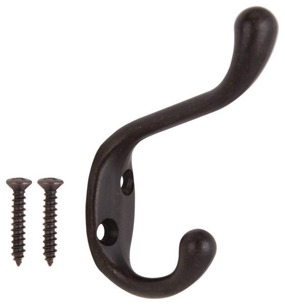 ProSource H6271007ORB-PS Coat and Hat Hook, 22 lb, 2-Hook, 1-1/64 in Opening, Zinc, Oil-Rubbed Bronze [SKU: ORG2276954]
