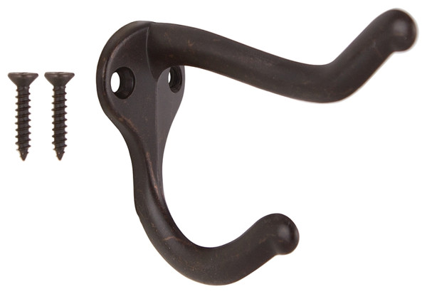 ProSource H62-B076 Coat and Hat Hook, 22 lb, 2-Hook, 1 in Opening, Zinc, Oil-Rubbed Bronze [SKU: ORG3590445]