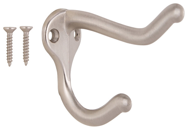 ProSource H62-B073 Coat and Hat Hook, 22 lb, 2-Hook, 1 in Opening, Zinc, Satin Nickel [SKU: ORG8184301]