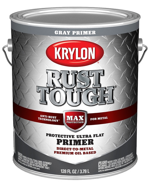 Krylon Rust Tough K09765008 Primer, Ultra Flat, Gray, 1 gal [SKU: ORG2858843]
