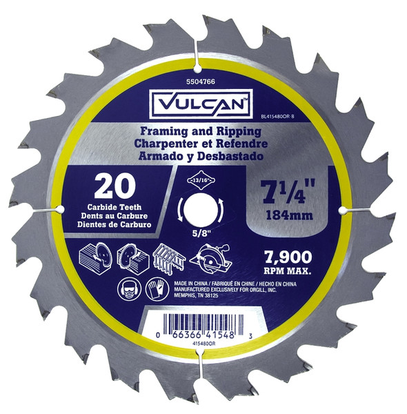 Vulcan 415480OR Circular Saw Blade, 7-1/4 in Dia, 5/8 and 13/16 Diamond in Arbor [SKU: ORG5504766]