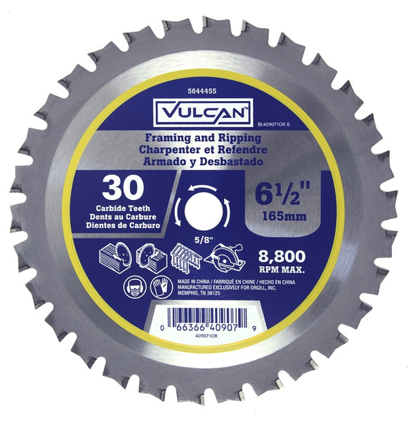 Vulcan 409071OR Circular Saw Blade, 6-1/2 in Dia, 5/8 and 13/16 Diamond in Arbor [SKU: ORG5644455]