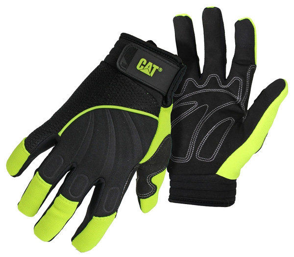 Cat CAT012224-L High-Visibility Mechanic Gloves, Men's, L, Adjustable Wrist Cuff, Synthetic Leather, Green [SKU: ORG5915715]