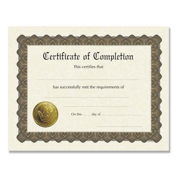 Ready-to-Use Certificates, Completion, 11 x 8.5, Ivory/Brown/Gold Colors with Brown Border, 6/Pack [SKU: COS930400]