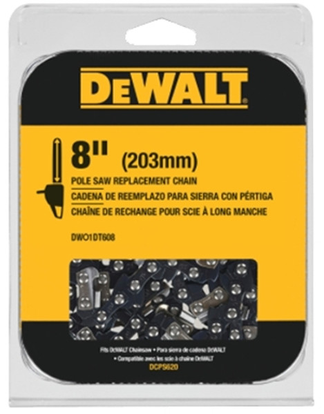 DeWALT DWO1DT608 Pole Saw Chain, Low-Vibration Chain, 8 in L Bar, 3/8 in TPI/Pitch, 34-Link [SKU: ORG7411606]