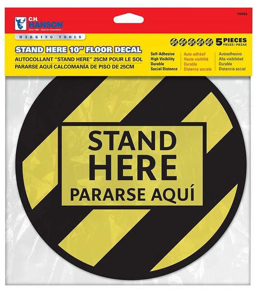 CH Hanson 15092 Stand Here Floor Decal, 10 in W, Black/Yellow [SKU: ORG2912202]