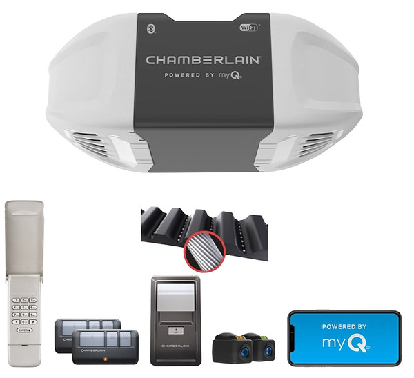 Chamberlain B2405 Garage Door Opener, Belt Drive, OS: myQ and Security+ 2.0, Gray [SKU: ORG7422215]
