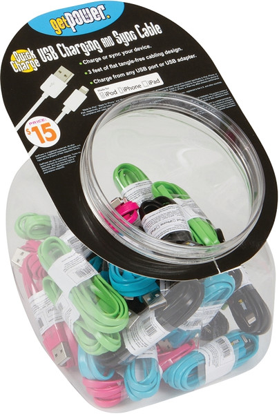 GetPower CWP-USBBOWL-IP5 USB Charging and Sync Cable, Multi-Color, 3 ft L [SKU: ORG8933145]