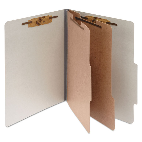 Pressboard Classification Folders, 3" Expansion, 2 Dividers, 6 Fasteners, Letter Size, Mist Gray Exterior, 10/Box [SKU: ACC15056]
