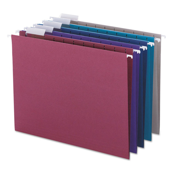 Colored Hanging File Folders with 1/5 Cut Tabs, Letter Size, 1/5-Cut Tabs, Assorted Jewel Tone Colors, 25/Box [SKU: SMD64056]