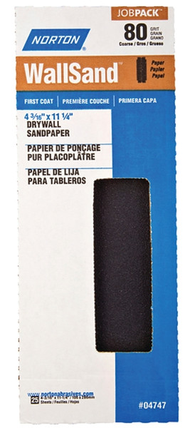 NORTON 04747 Sandpaper, 11-1/4 in L, 4-3/16 in W, P80 Grit, Coarse, Silicone Carbide Abrasive [SKU: ORG3307329]