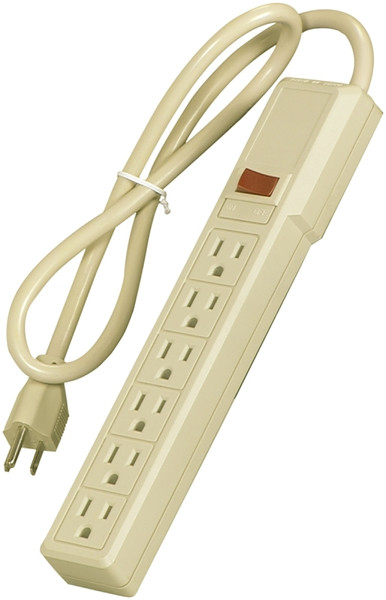 Eaton Cooper Wiring 1136V Power Strip, 14/3 AWG Cable, 3 ft L Cable, 6 -Socket, 15 A, 125 V, Ivory [SKU: ORG6088645]