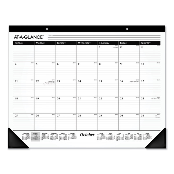 Academic Year Ruled Desk Pad, 21.75 x 17, White Sheets, Black Binding, Black Corners, 16-Month (Sept to Dec): 2023 to 2024 [SKU: AAGSK241600]