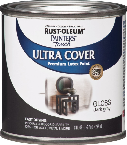 Painter's Touch Ultra Cover 1986730 Interior Paint, Gloss, Dark Gray, 0.5 pt, Can, Resists: Chip, Fade, Water Base [SKU: ORG1248103]