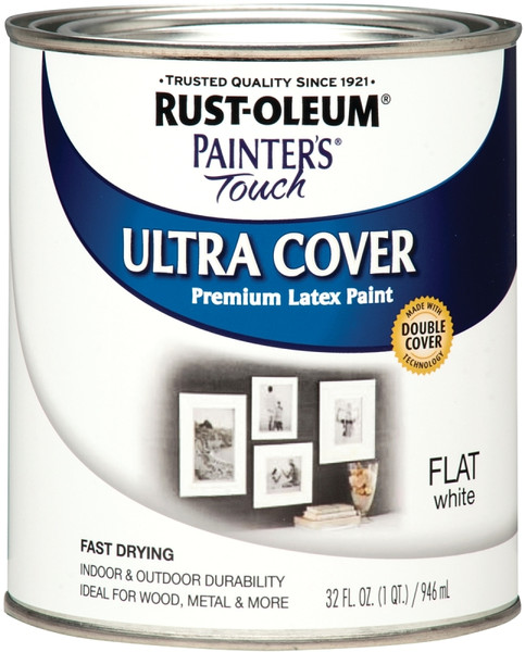 Painter's Touch Ultra Cover 1990502 Interior Paint, Flat, White, 1 qt, Can, Resists: Chip, Fade, Water Base [SKU: ORG6183099]