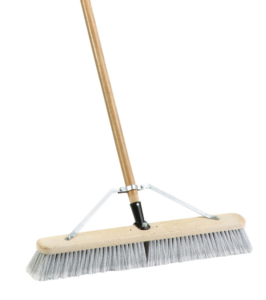Simple Spaces 93150 Push Broom, 24 in Sweep Face, 3 in L Trim, Fine Flagged Synthetic Bristle, 60 in L, Gray [SKU: ORG8428807]