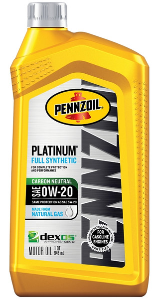 Pennzoil Platinum 550036541 Motor Oil, 0W-20, 32 oz Bottle [SKU: ORG9224247]
