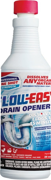 FLOW-EASY FE20 Drain Opener, Oily Liquid, Dark Brown, Odorless, 20 oz Bottle [SKU: ORG1547553]