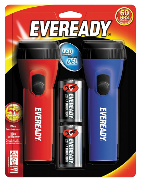 Energizer EVEL152S Flashlight, D Battery, Carbon Zinc Battery, LED Lamp, 9 Lumens, 57 m Beam Distance, 50 hr Run Time [SKU: ORG9015165]