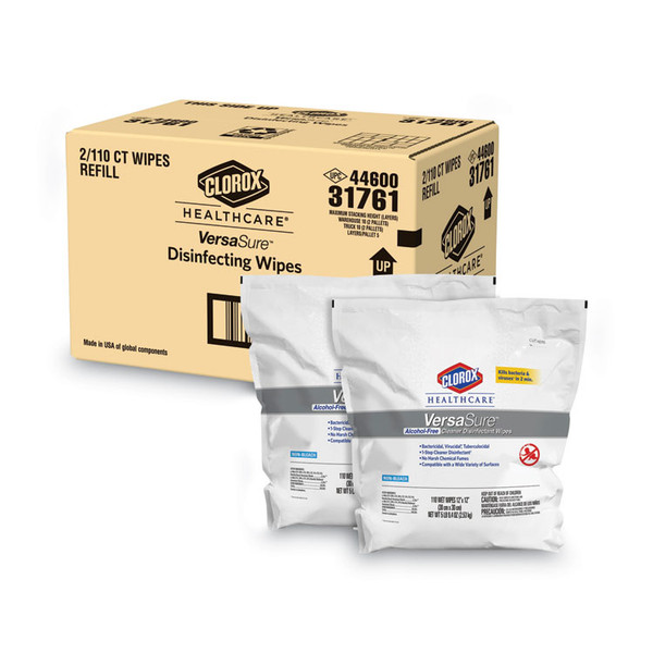 VersaSure Cleaner Disinfectant Wipes, 1-Ply, 12 x 12, White, 110/Pouch, 2/Carton [SKU: CLO31761]