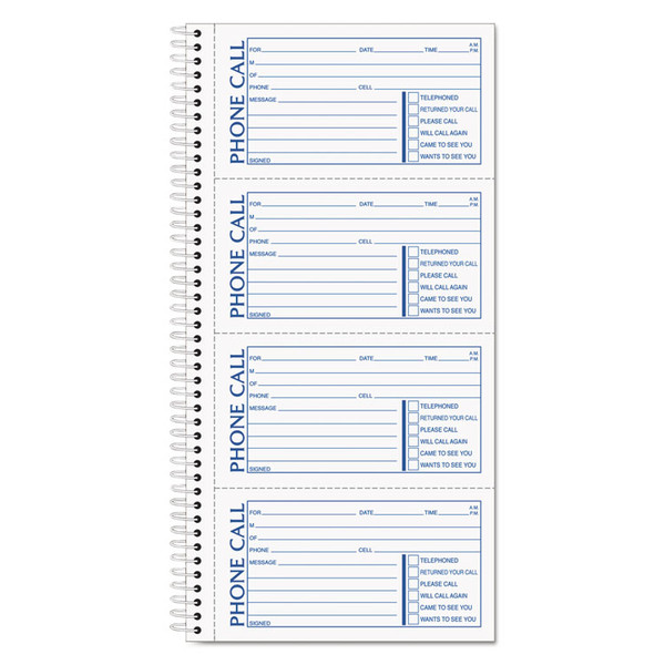 Spiralbound Message Book, Two-Part Carbonless, 5 x 2.75, 4 Forms/Sheet, 400 Forms Total [SKU: TOP4003]