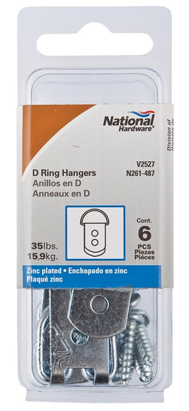 National Hardware V2527 Series N261-487 D-Ring Hanger, 35 lb, Steel, Zinc [SKU: ORG7165582]