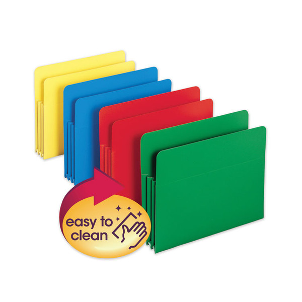 Poly Drop Front File Pockets, 3.5" Expansion, Letter Size, Assorted Colors, 4/Box [SKU: SMD73500]